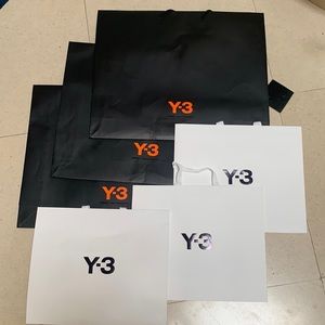 Y-3 shopping bags.  6 sold as a bundle. Black bags 29x23, white bag 14x16 inches